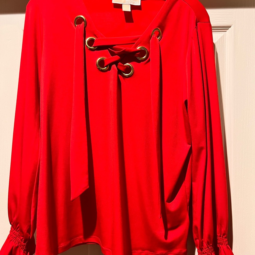 Michael Kors Red Blouse with Lace-Up Front